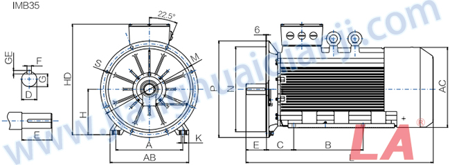 Y3系列低壓大功率三相異步電動機(jī)外形及安裝尺寸圖IMB35 - 六安江淮電機(jī)有限公司